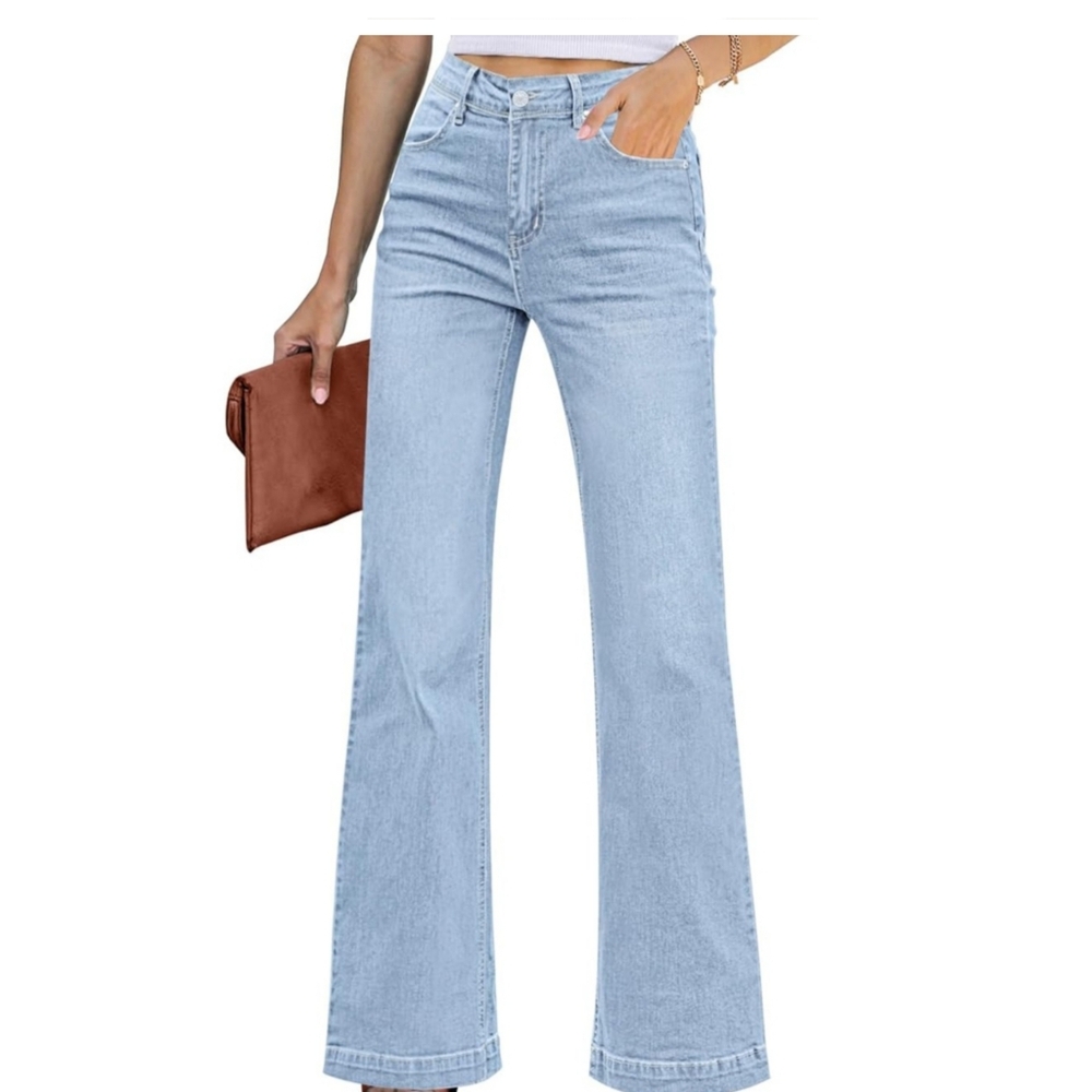 Grapent High Waisted Wide Leg Flare Denim Jeans Light Wash Sz XL
